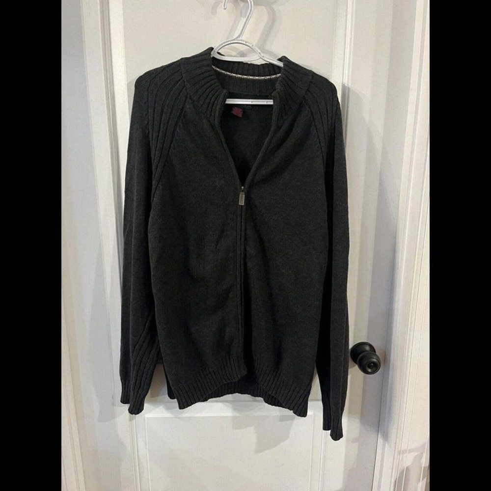 Jantzen Sweater 100% Cotton Full Zip Cardigan XL Charcoal
